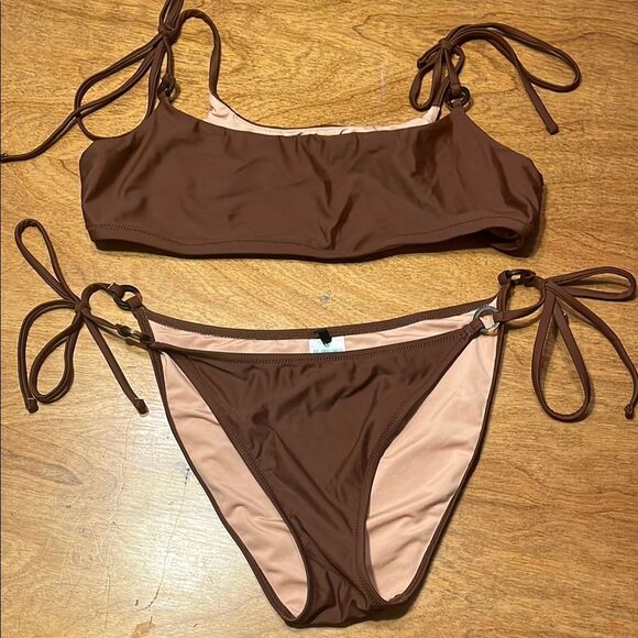 J. Crew Brown Triangle Bikini with Adjustable Ties - Picture 1 of 7
